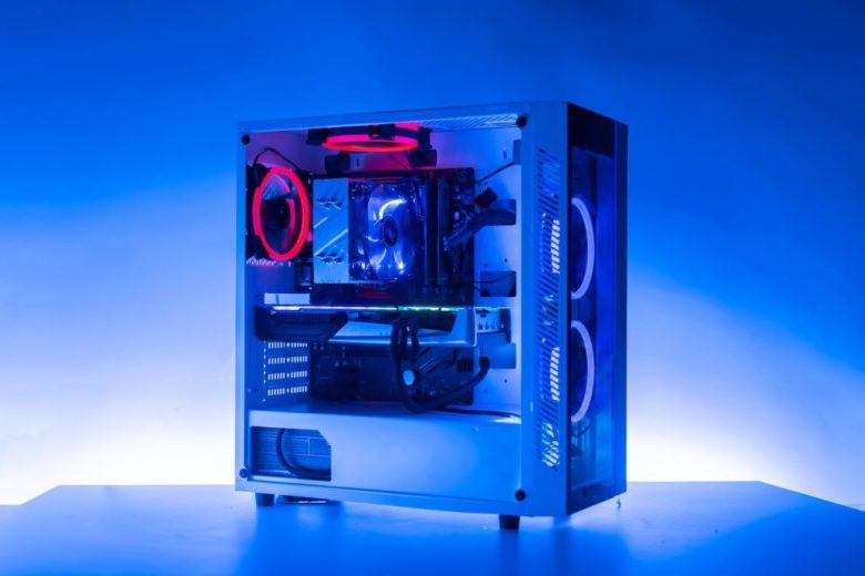 A computer under blue light