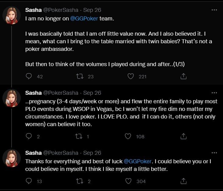 GGPoker Sasha Liu tweets
