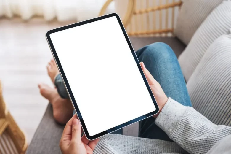 an ipad with a white screen