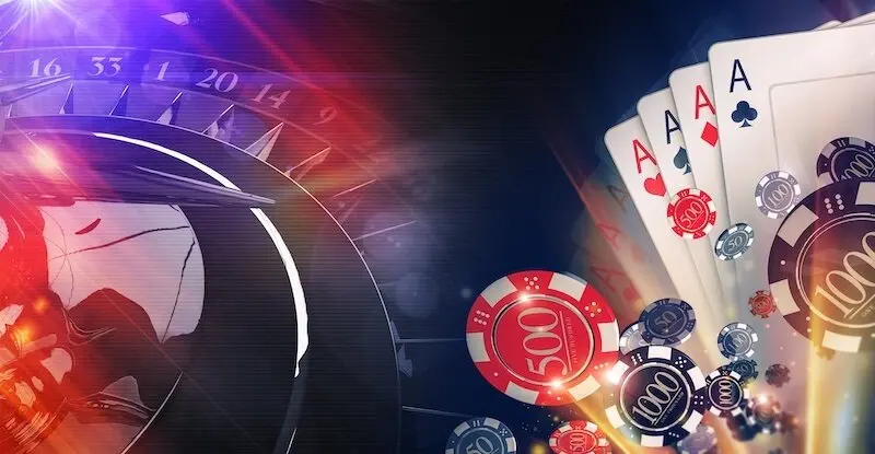 a roulette table with four aces and poker chips in it