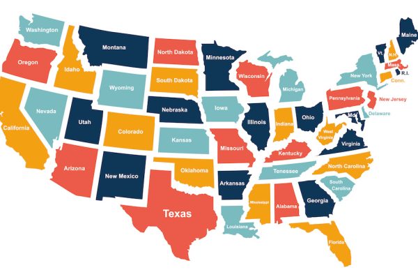 Colorful USA map with states