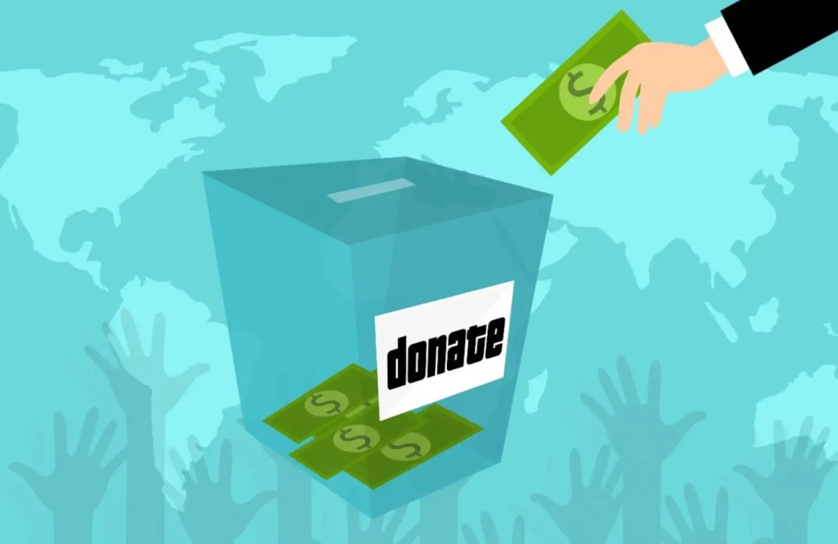 Cartoon donation Bin with money