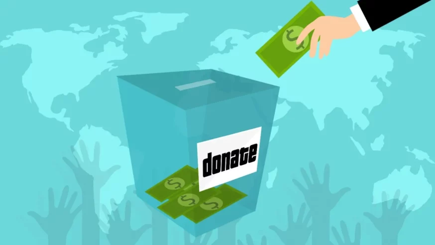 Cartoon donation Bin with money