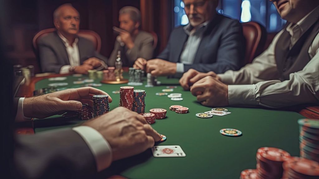 People competitively playing poker