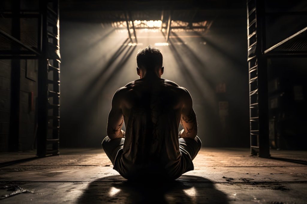 man sitting in the dark meditating
