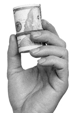a hand holding a roll of cash