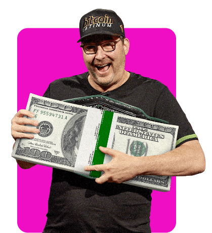 Phil Hellmuth holding a wad of cash