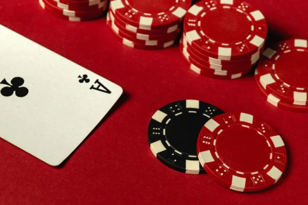 Card and chips with red background