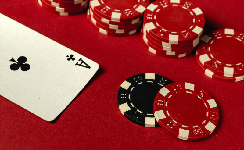 Card and chips with red background