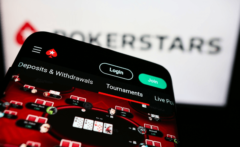 PokerStars online poker tournament displayed on a smartphone.